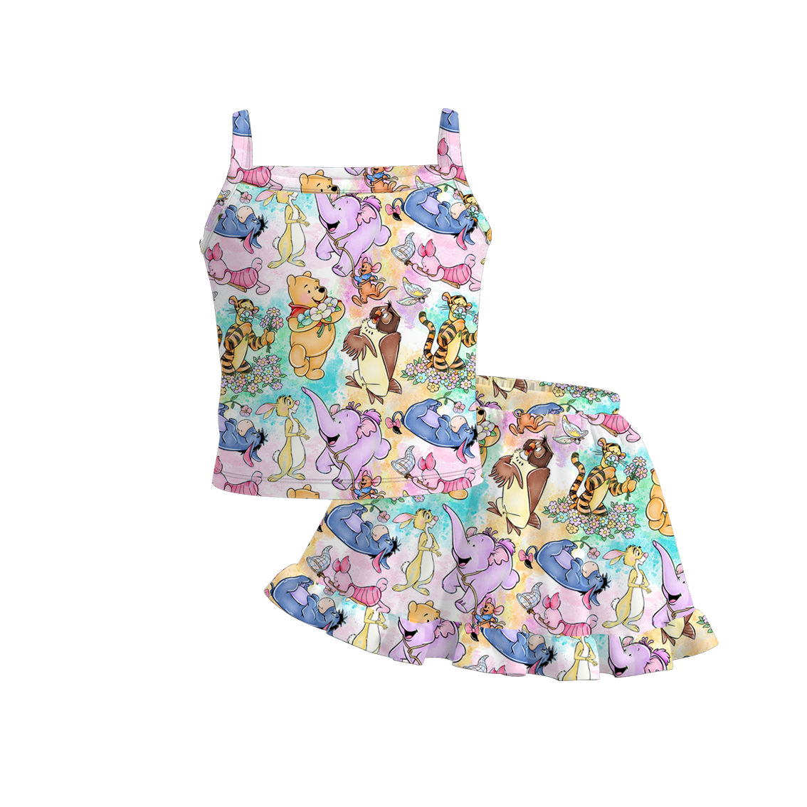 (Pre Order)Girls Summer Cute Cartoon Print Skirt Set