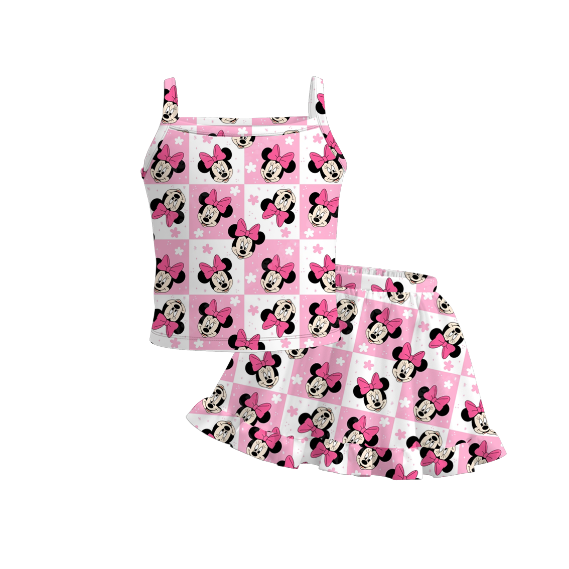(Pre Order)Girls Summer Cute Cartoon Print Skirt Set