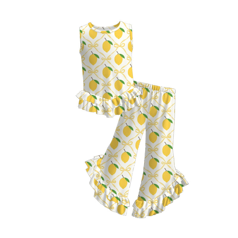 (Pre Order)Girls Spring and Summer Fruit&Bee Print Outfit Set