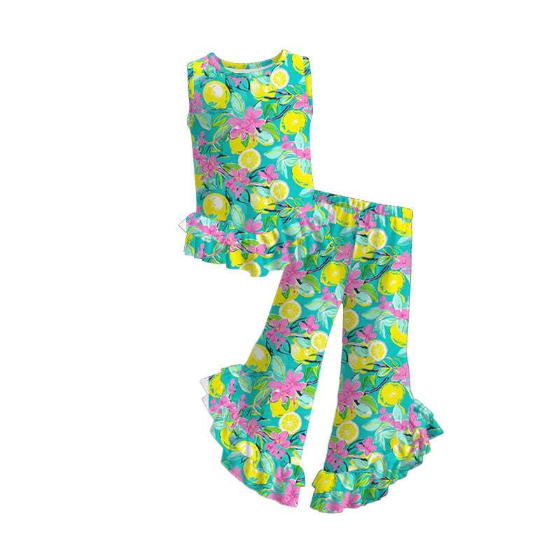 (Pre Order)Girls Spring and Summer Fruit&Bee Print Outfit Set