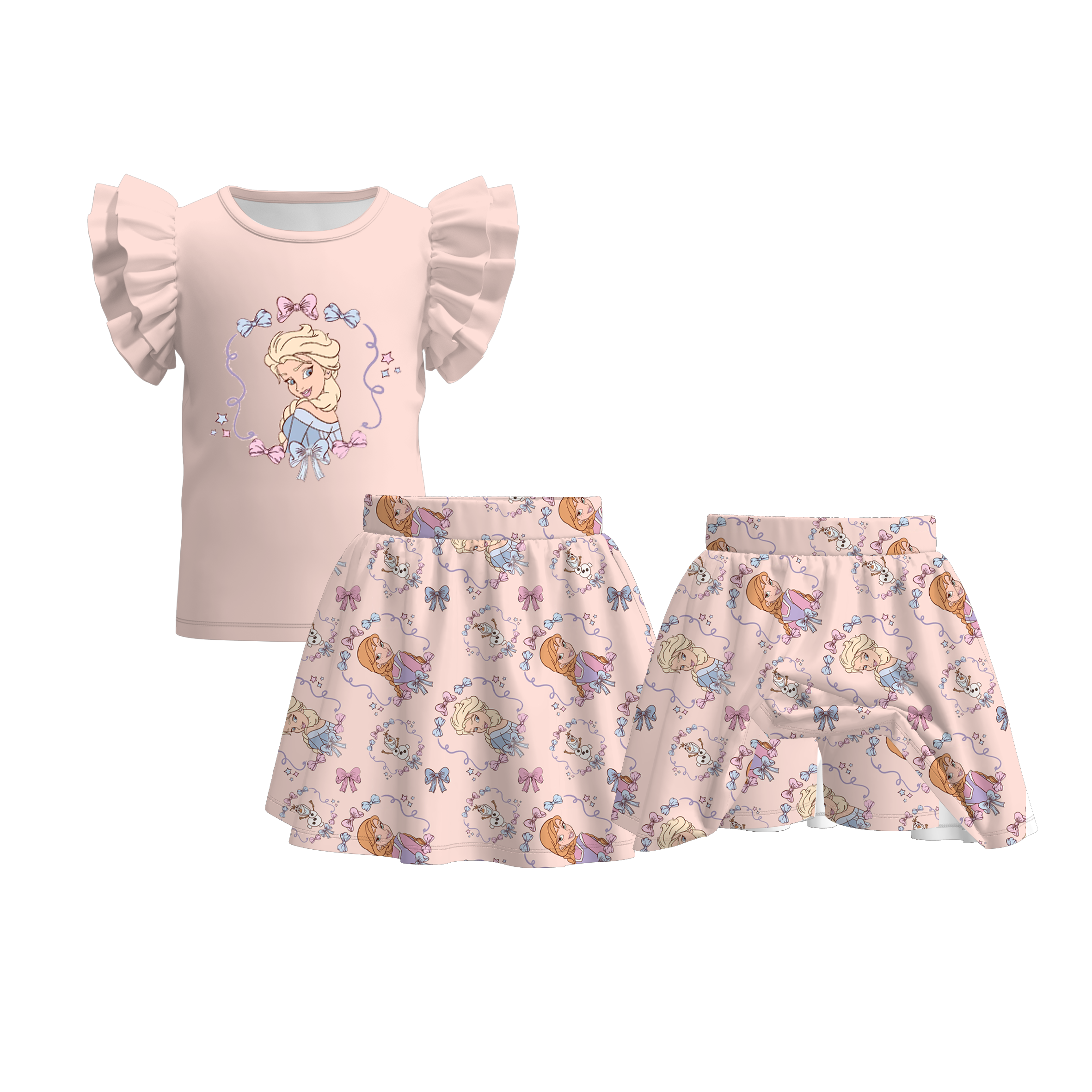 (Pre Order)Girls Spring and Summer Princess Print Skort Set