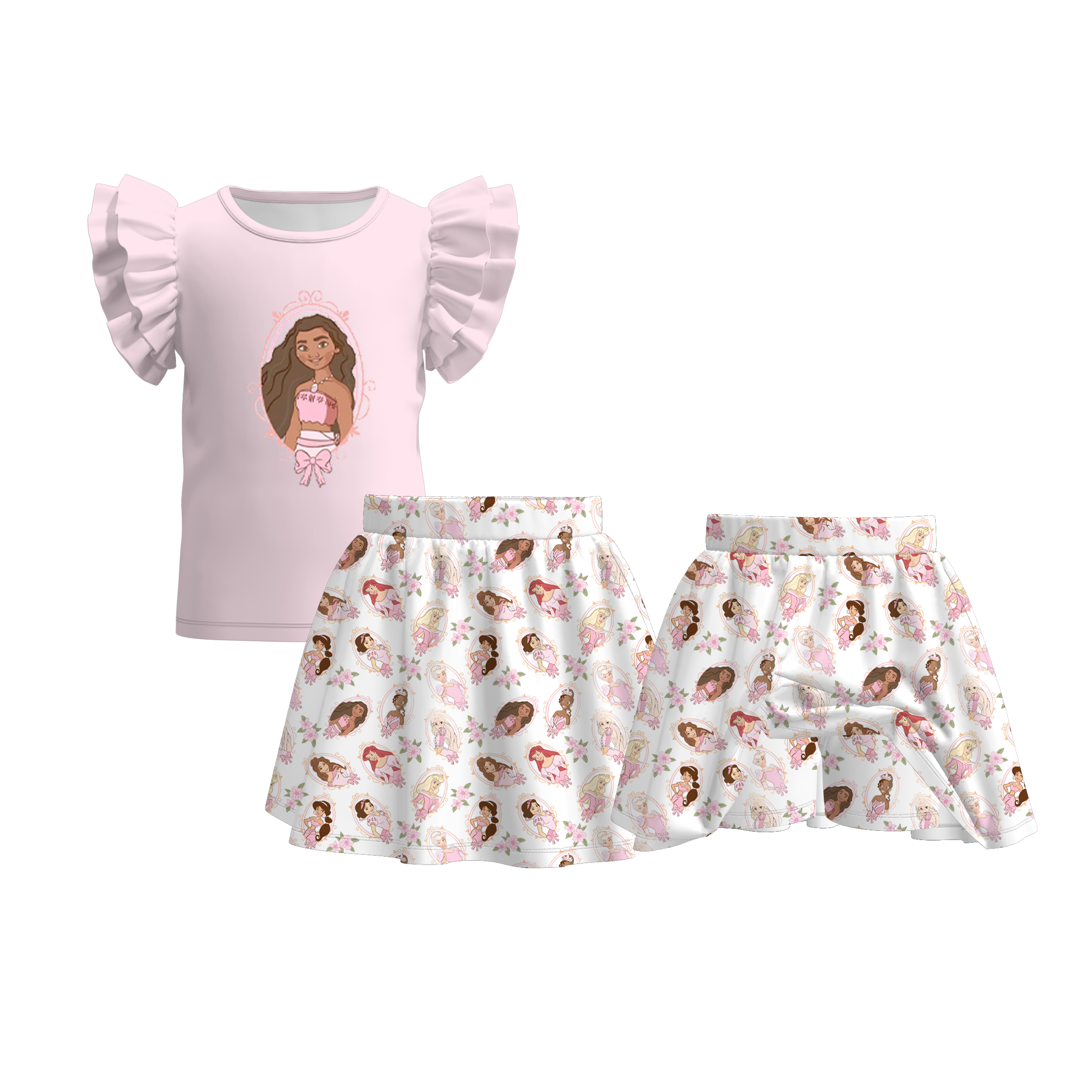 (Pre Order)Girls Spring and Summer Princess Print Skort Set