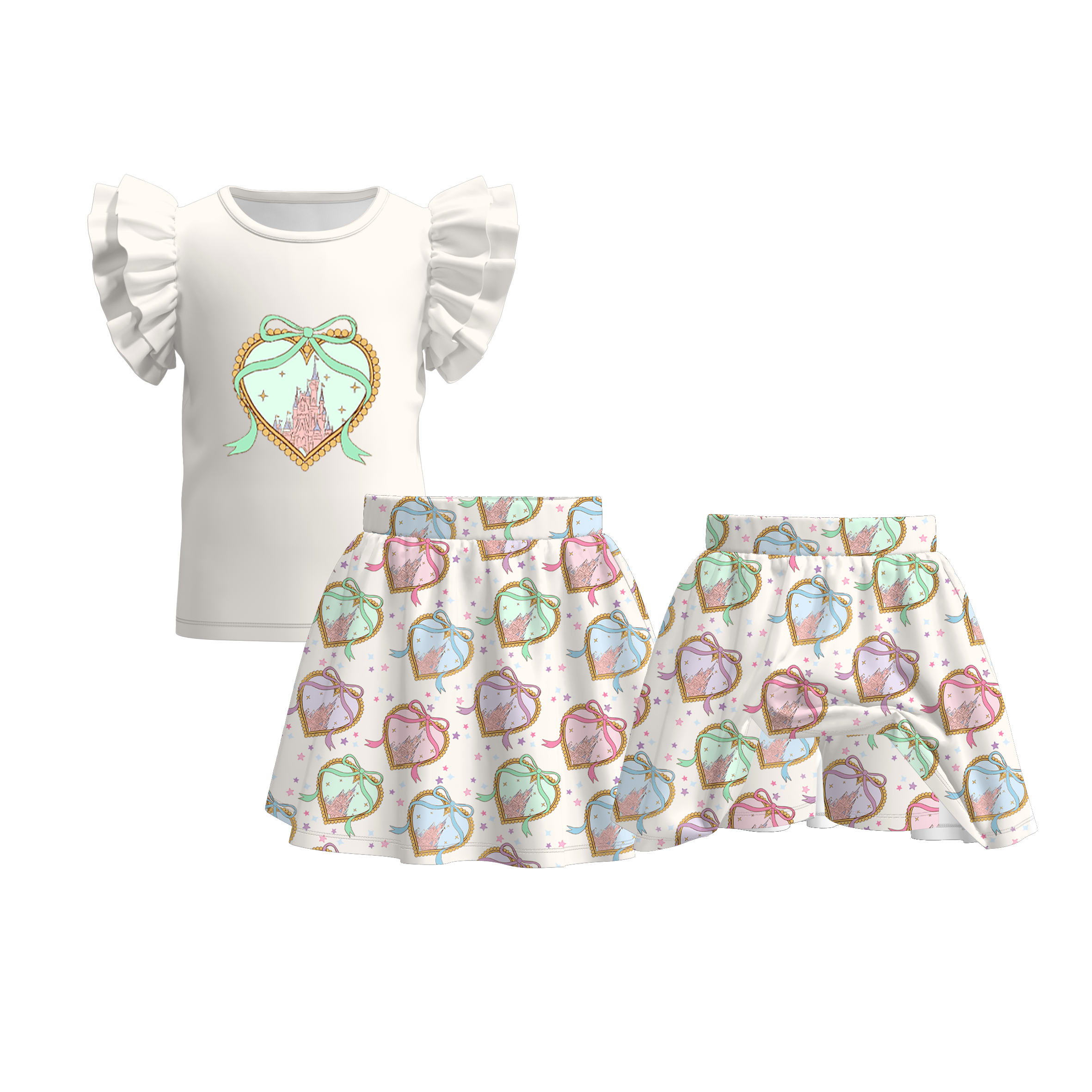 (Pre Order)Girls Spring and Summer Princess Print Skort Set
