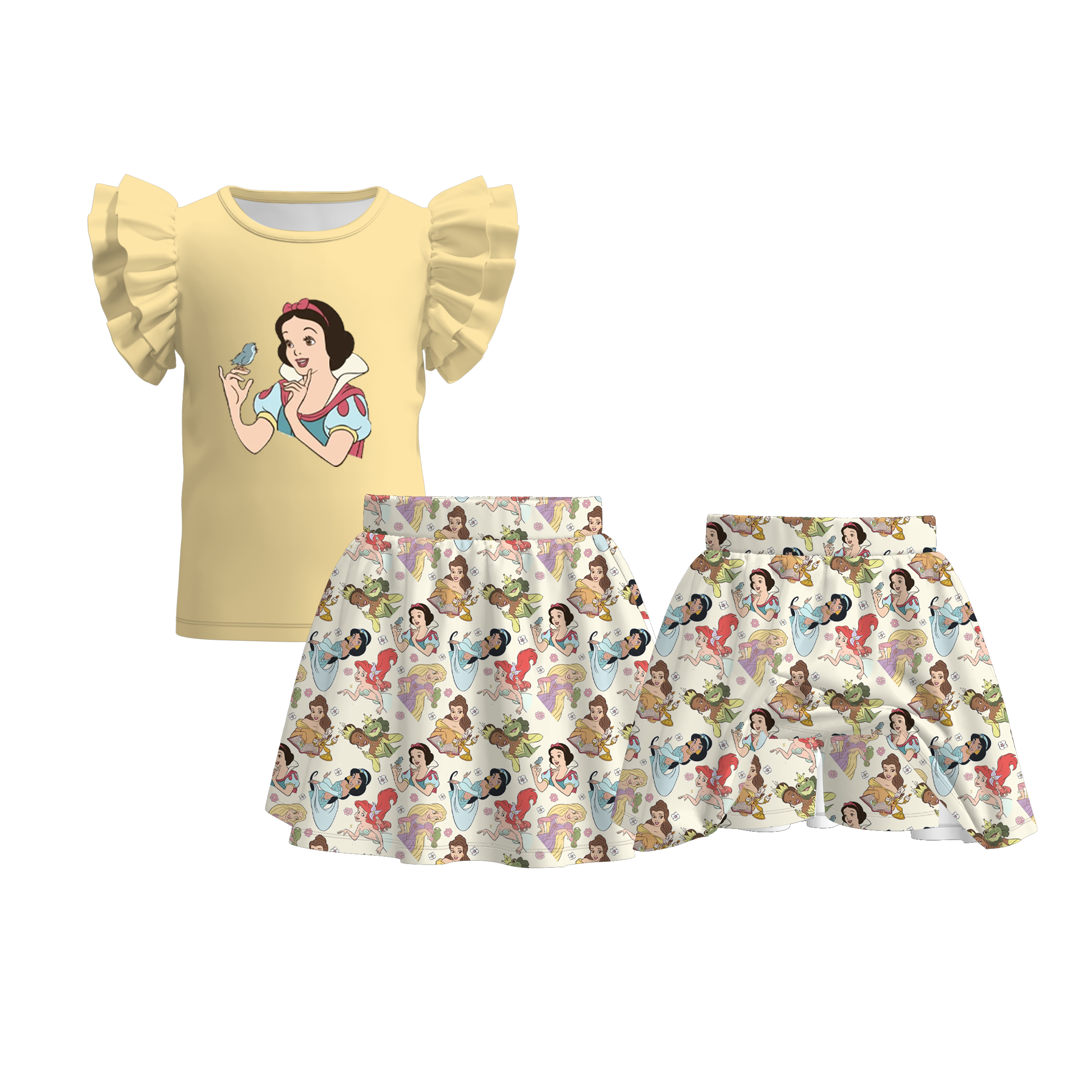 (Pre Order)Girls Spring and Summer Princess Print Skort Set