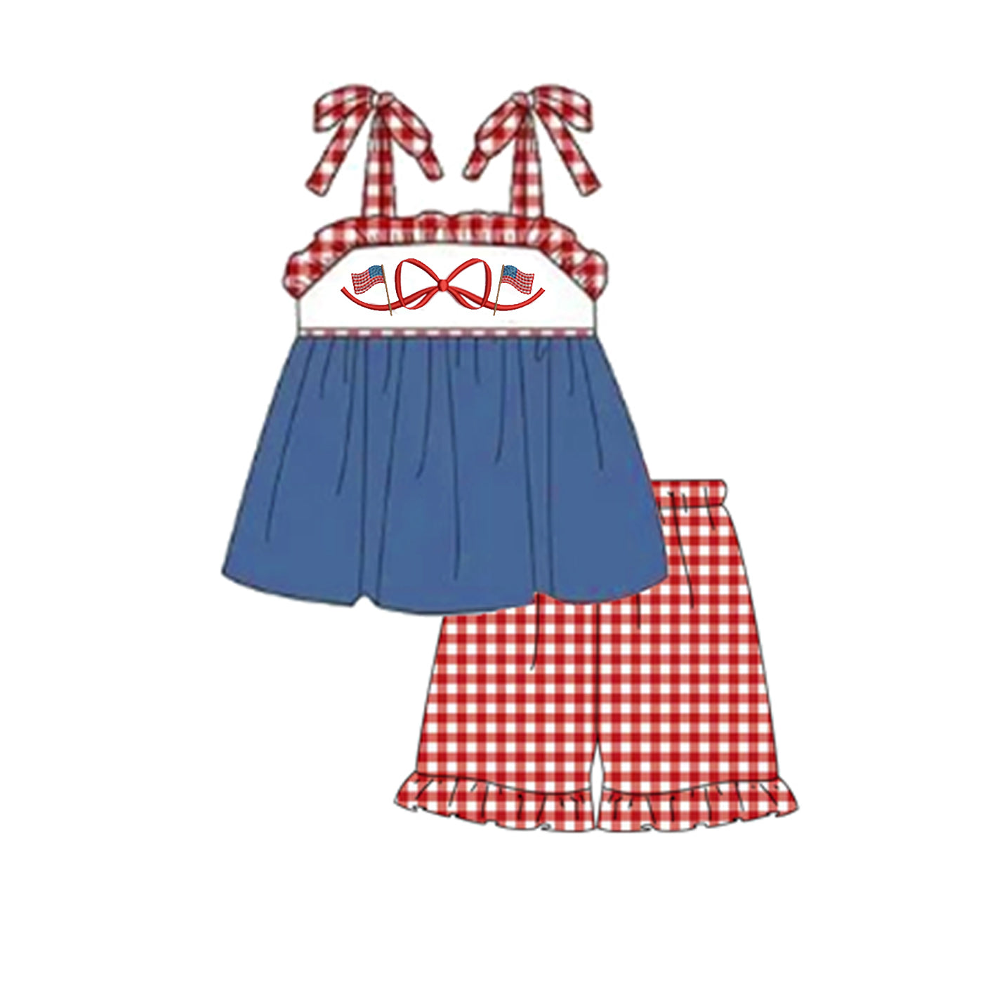 (Pre Order)Siblings Patriotic Embroidery Dress,Romper&Set