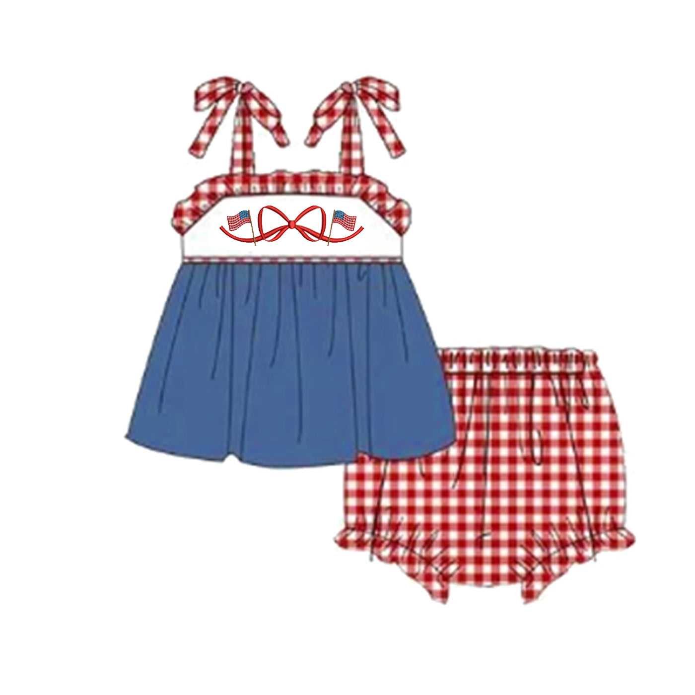 (Pre Order)Siblings Patriotic Embroidery Dress,Romper&Set