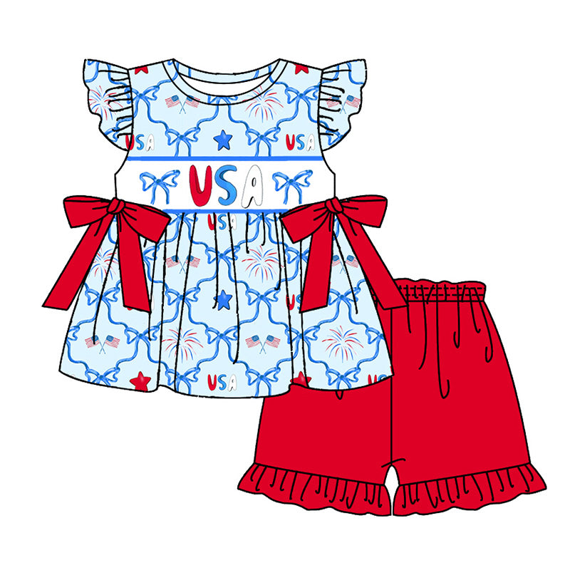 (Pre Order)Sisters Patriotic Embroidery Dress,Romper&Set