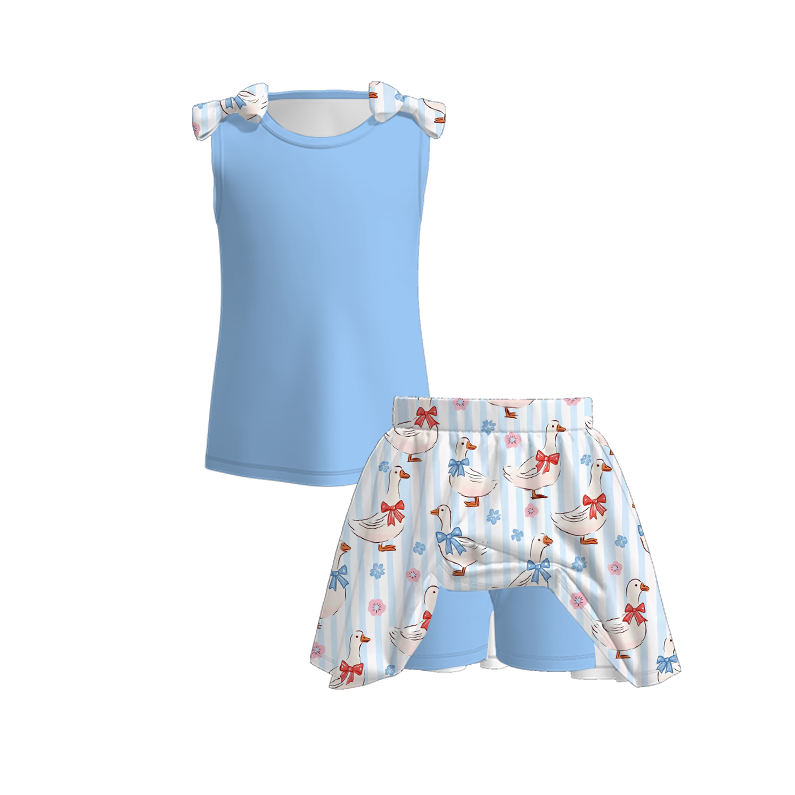 (Pre Order)Girls Spring and Summer Cartoon Print Skort Set