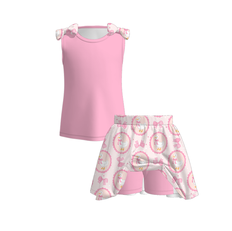 (Pre Order)Girls Spring and Summer Cartoon Print Skort Set
