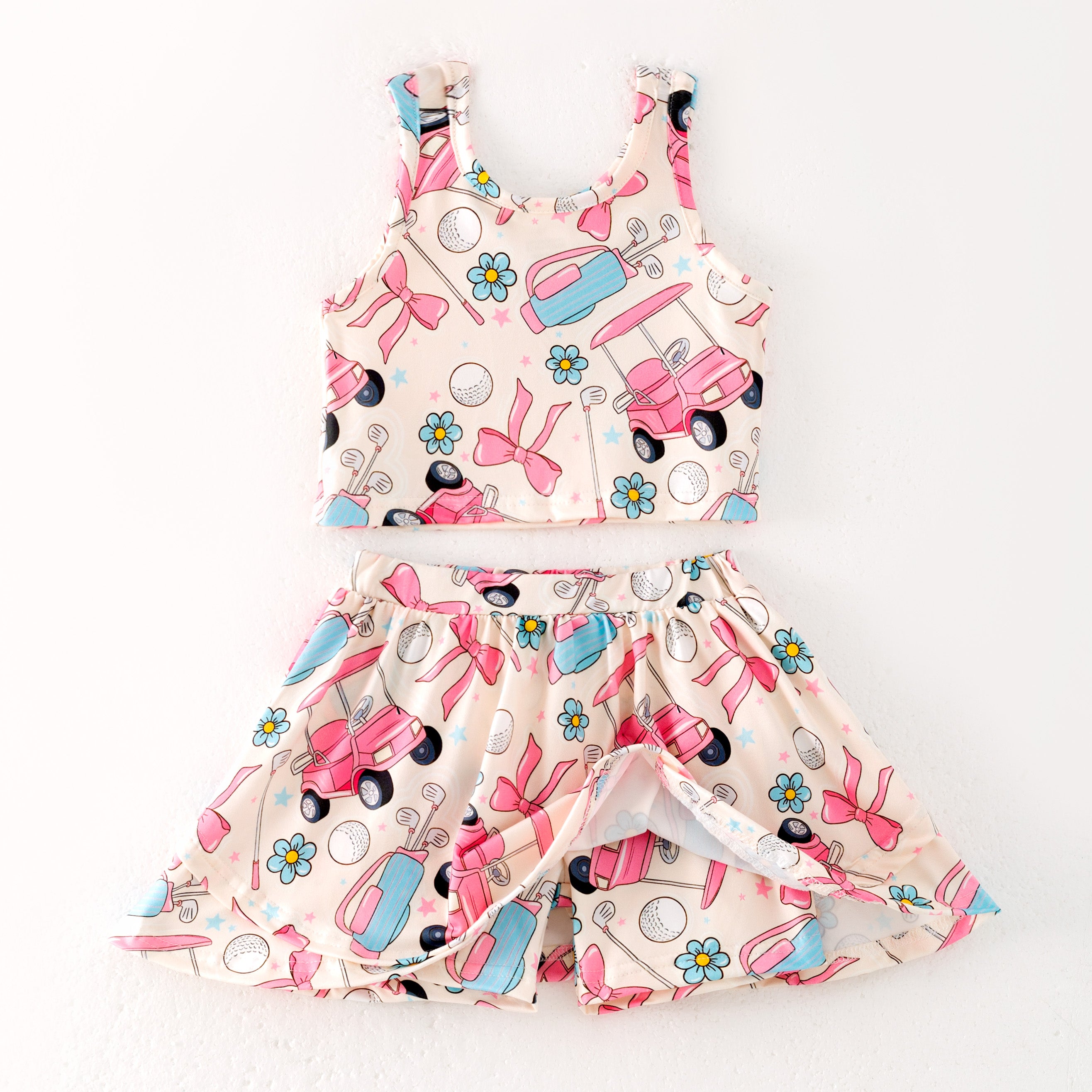 (Pre Order)Girls Spring and Summer Soft Ball&Golf Print Skort Set