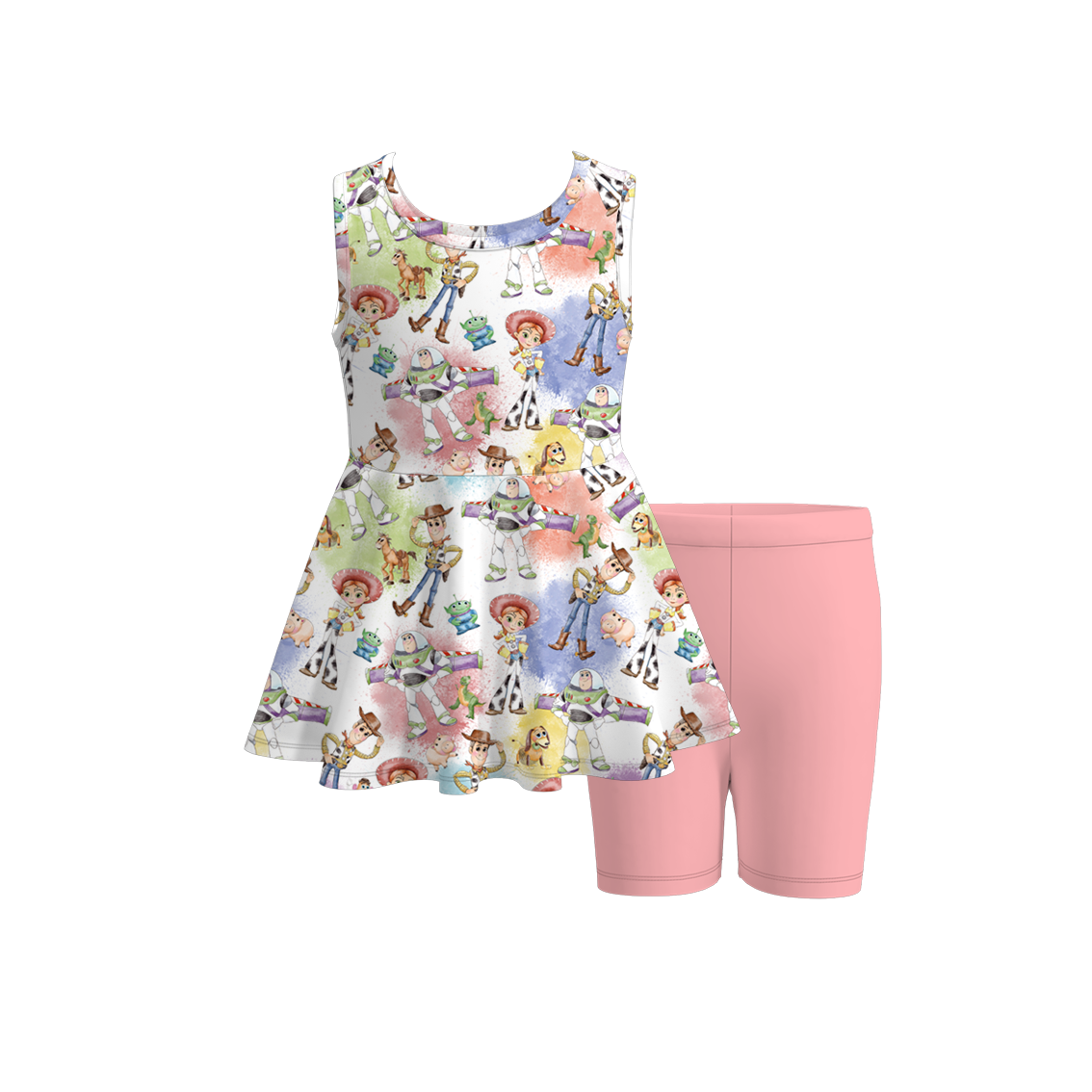 (Pre Order)Girls Spring and Summer Cartoon Print Capris Set