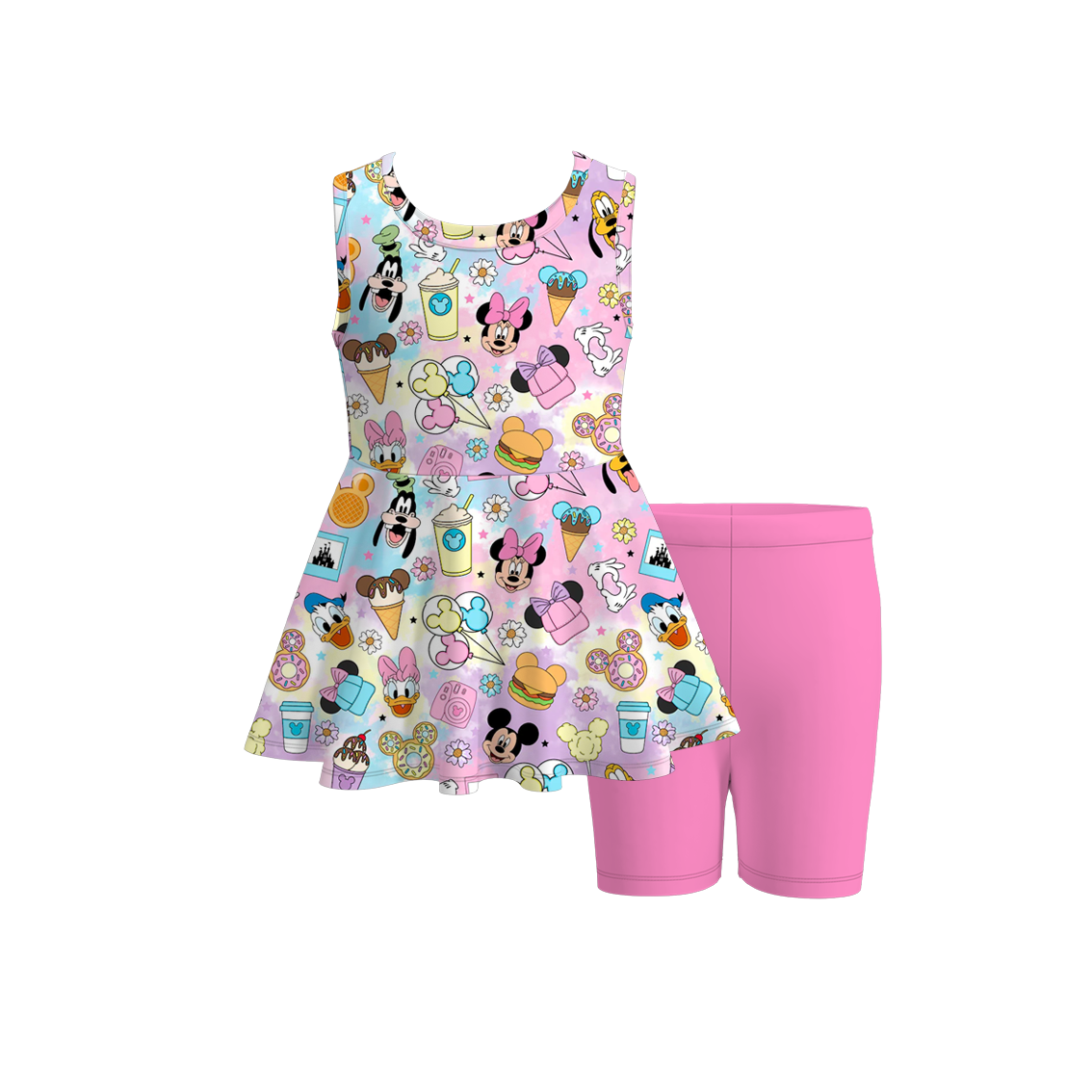 (Pre Order)Girls Spring and Summer Cartoon Print Capris Set