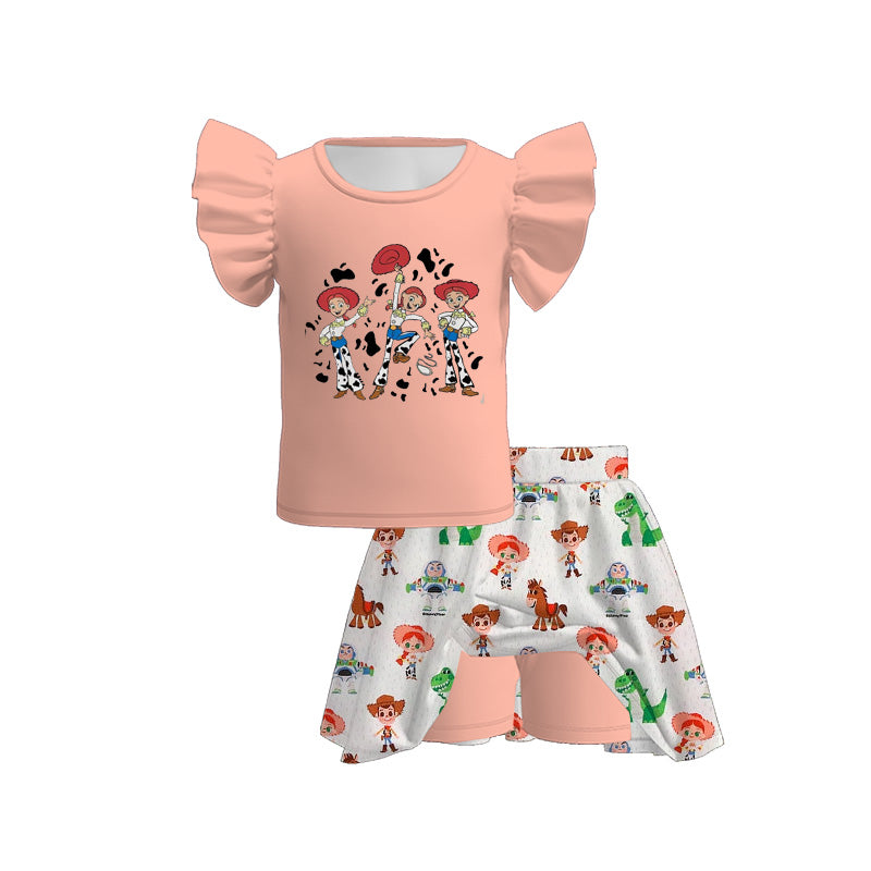 (Pre Order)Girls Spring and Summer Cartoon Print Skort Set