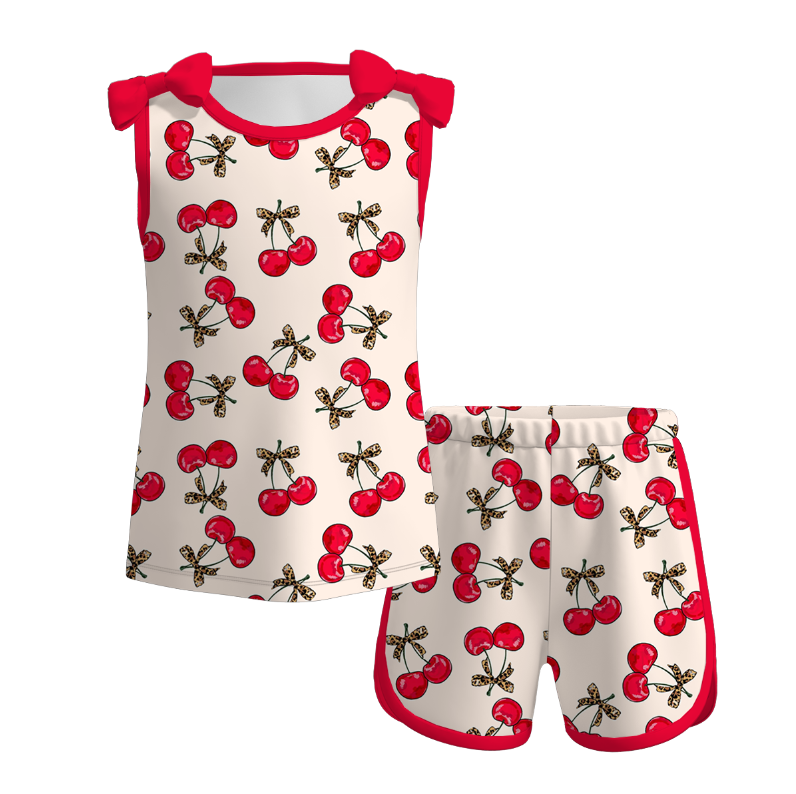 (Pre Order)Girls Spring and Summer Bow,Floral&Cherry Print Shorts Set