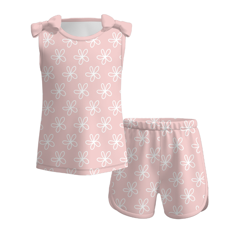 (Pre Order)Girls Spring and Summer Bow Print Shorts Set