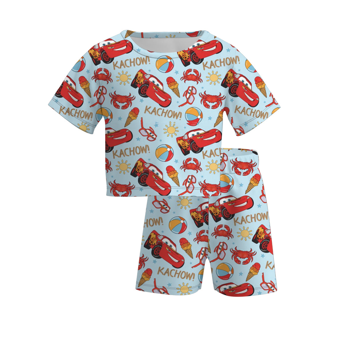 (Pre Order)Girls Spring and Summer Cartoon Print Shorts Set