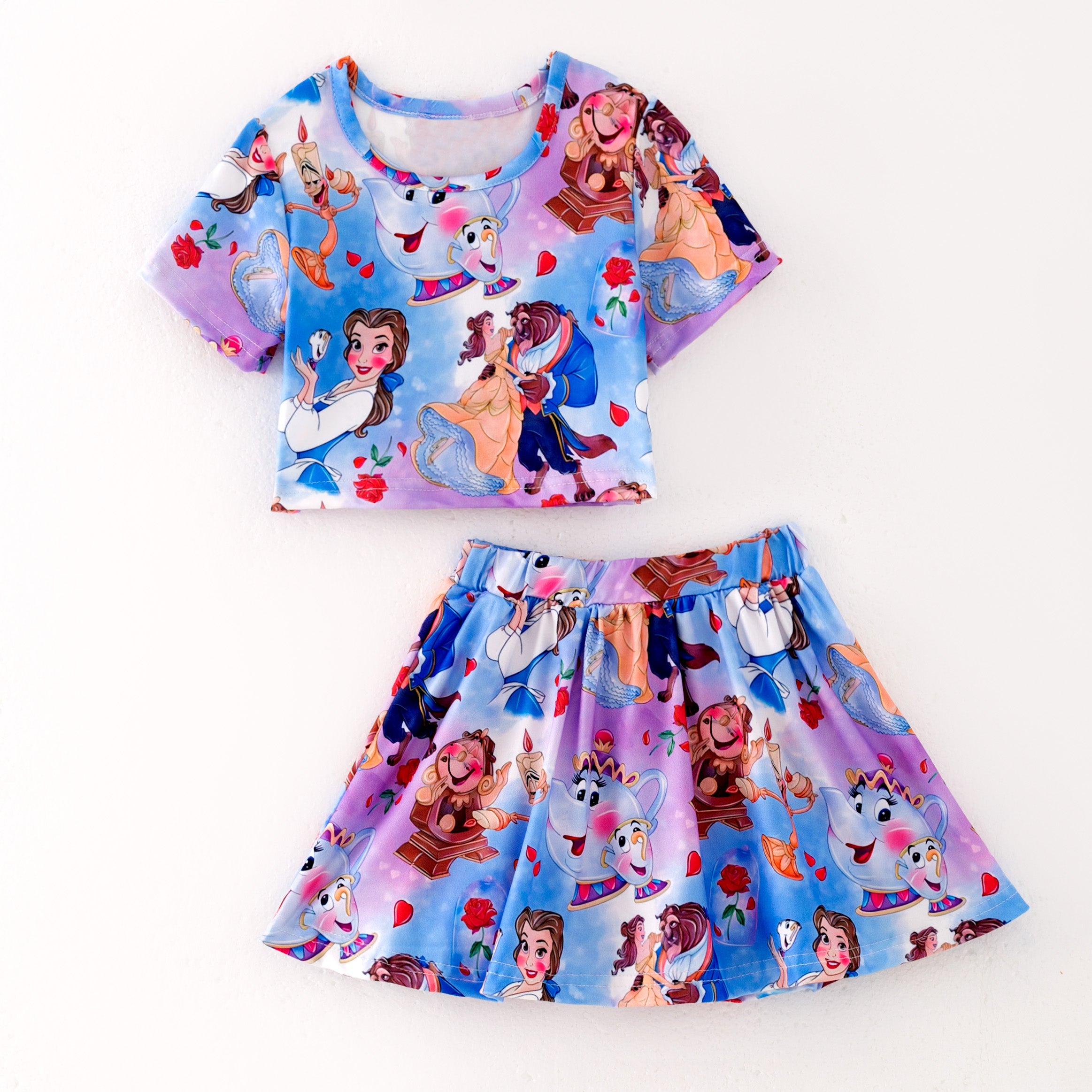 (Pre Order)Girls Spring and Summer Cartoon Print Skort Set