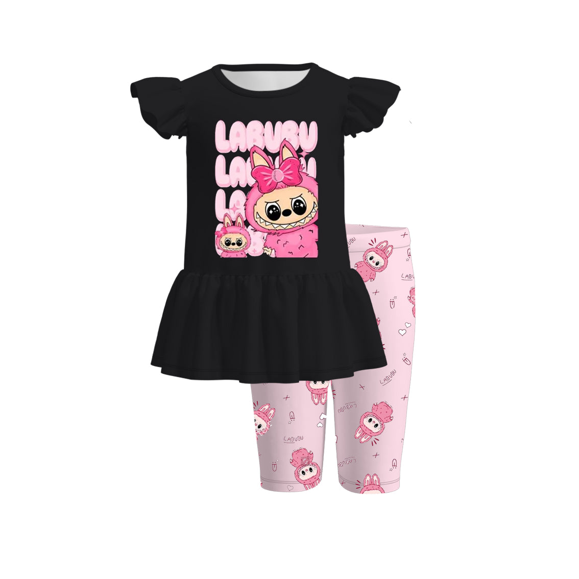(Pre Order)Girls Spring and Summer Cartoon Print Capris Set