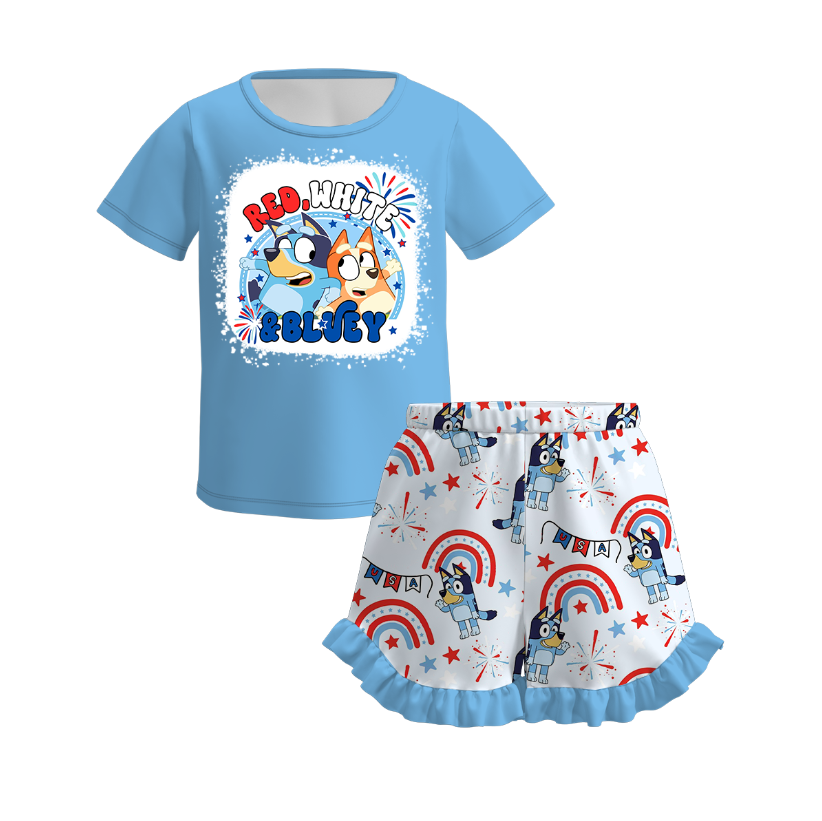 (Pre Order)Girls Patriotic Print Shorts Set