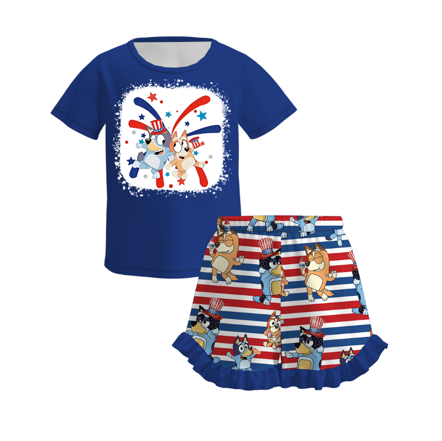 (Pre Order)Girls Patriotic Print Shorts Set