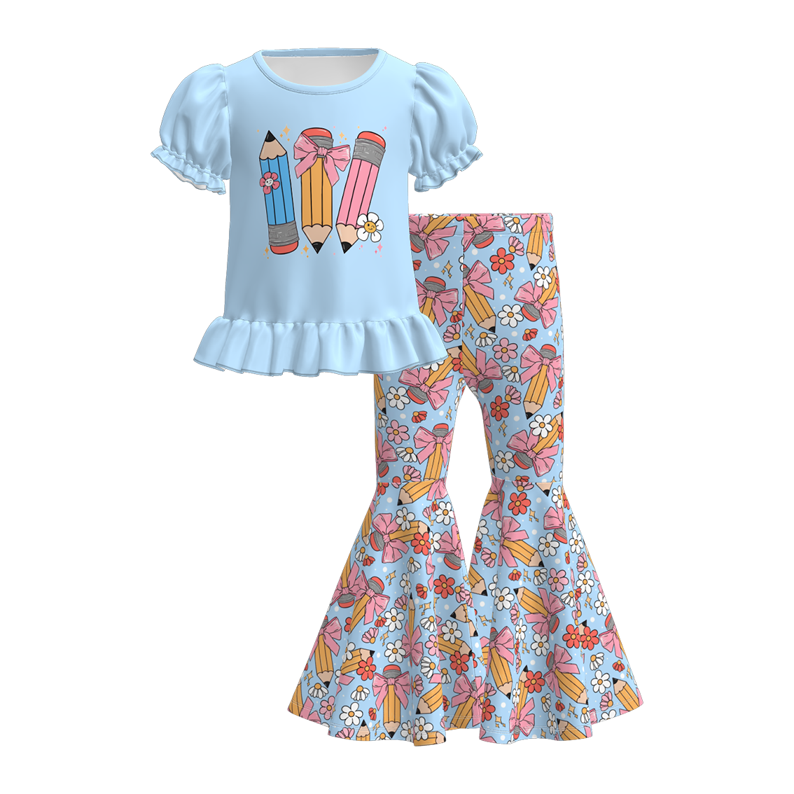 (Pre Order)Girls Summer Back To School Print Outfit Set