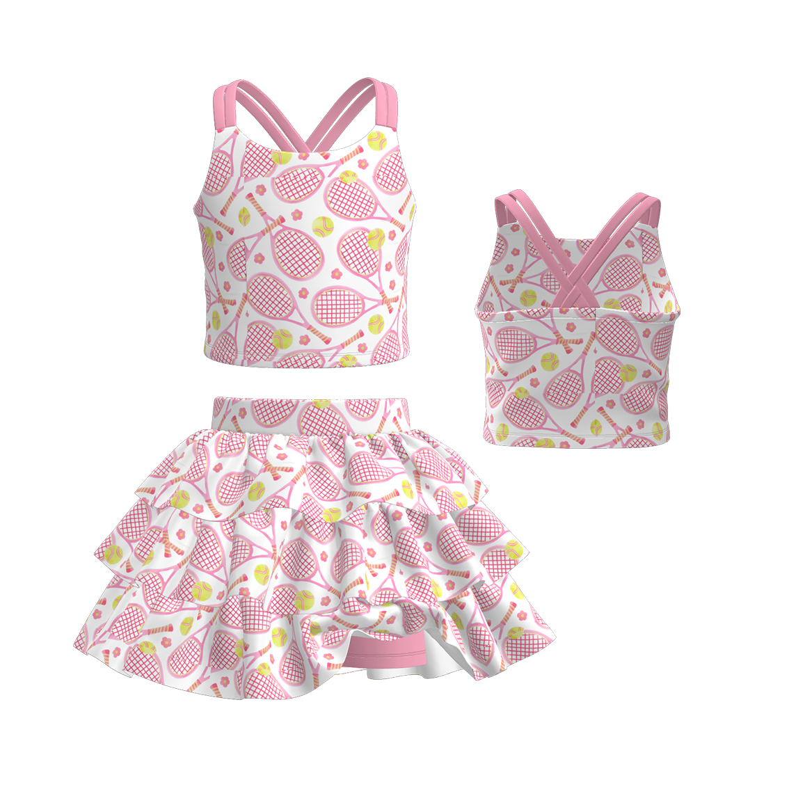 (Pre Order)Girls Spring and Summer Baseball Print Skort Set