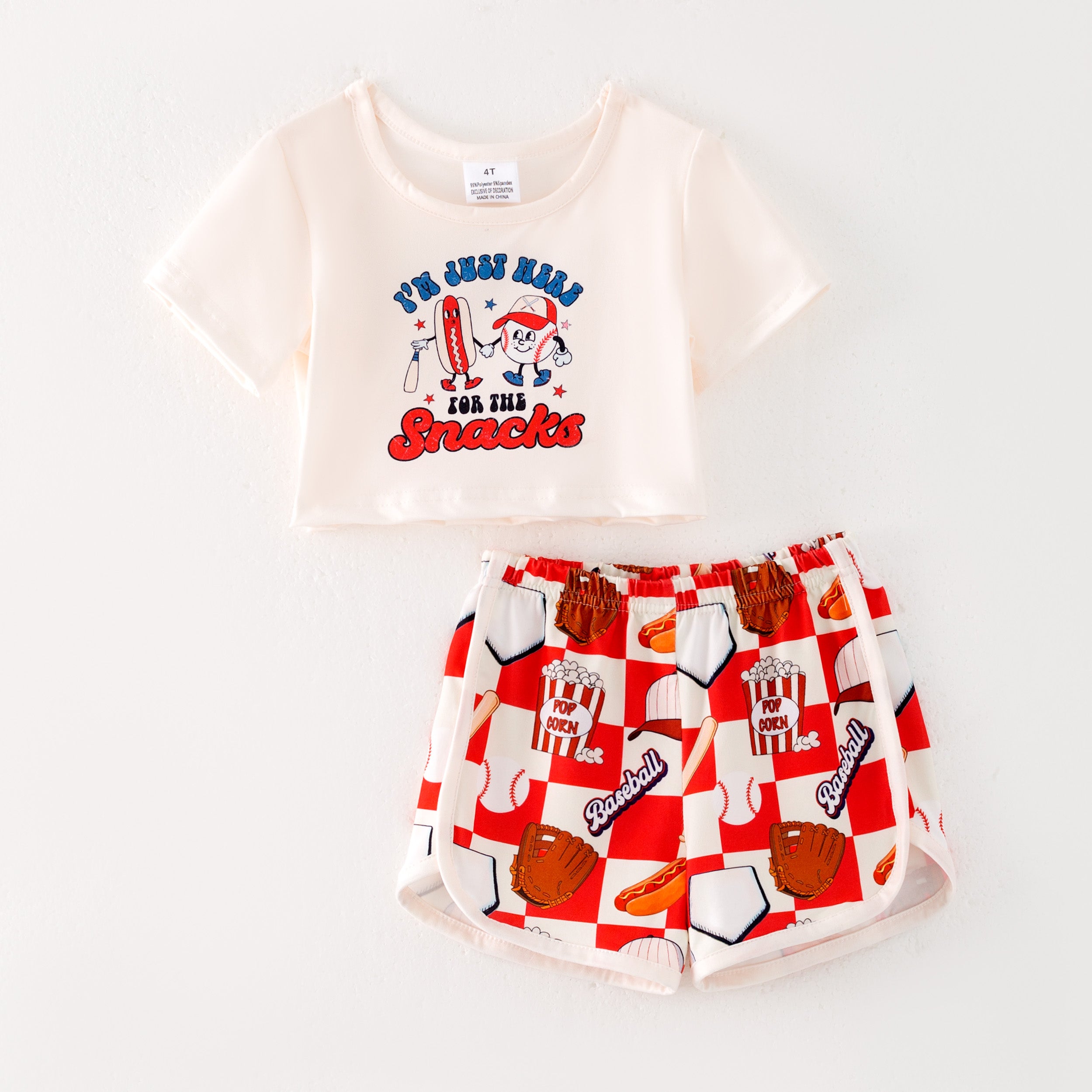 (Pre Order)Girls Spring and Summer Baseball Print Shorts Set