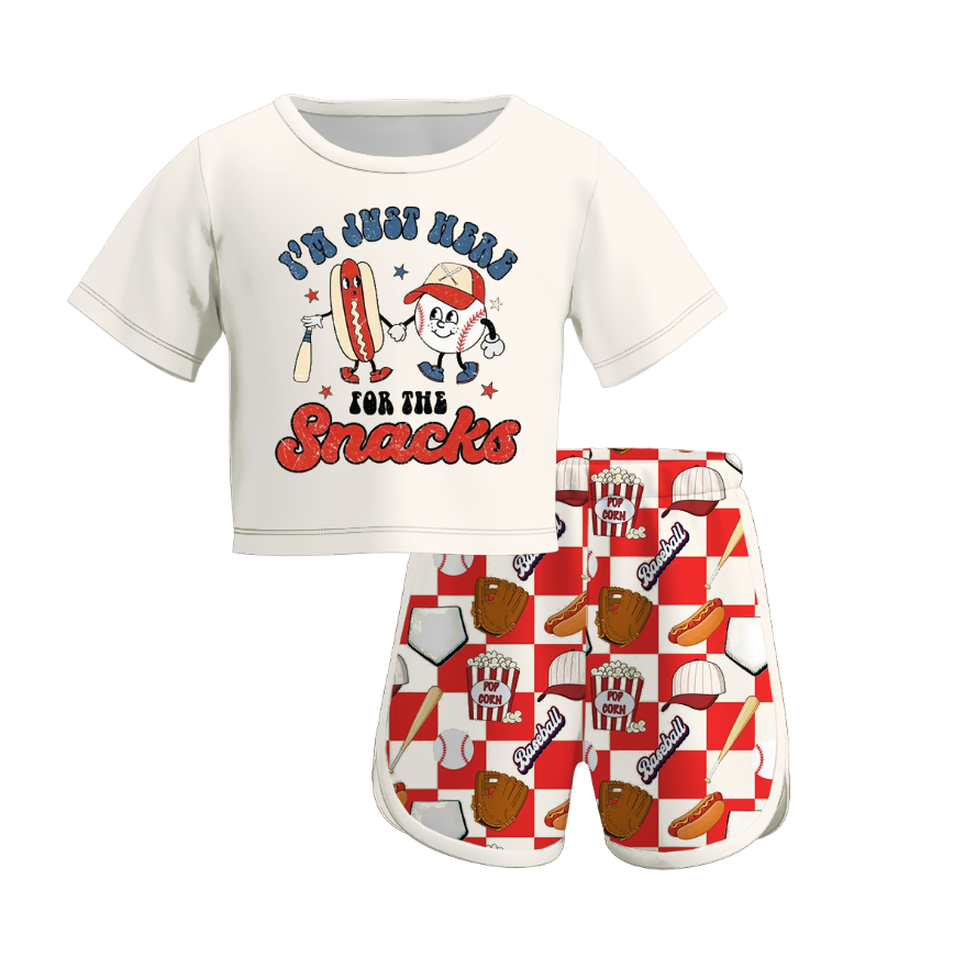 (Pre Order)Girls Spring and Summer Baseball Print Shorts Set