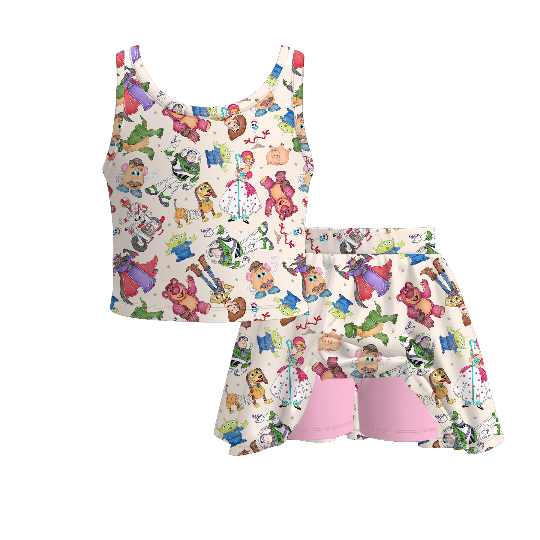 (Pre Order)Girls Spring and Summer Cartoon Print Skort Set