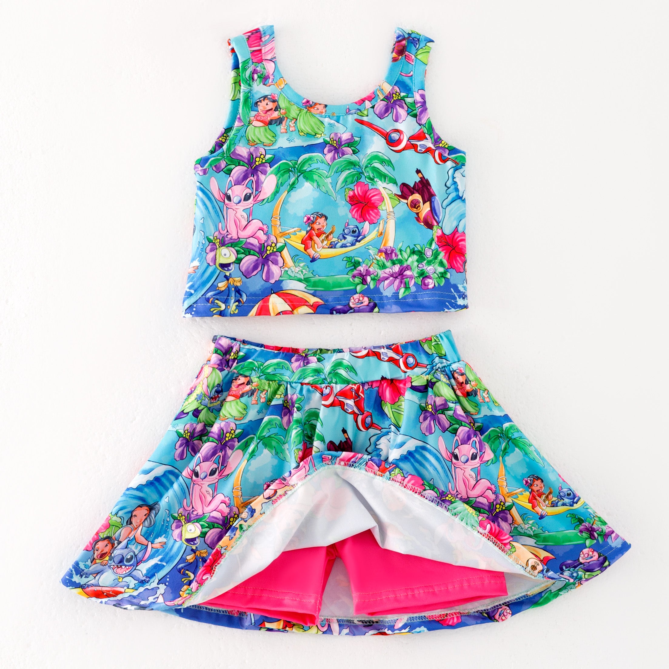 (Pre Order)Girls Spring and Summer Cartoon Print Skort Set