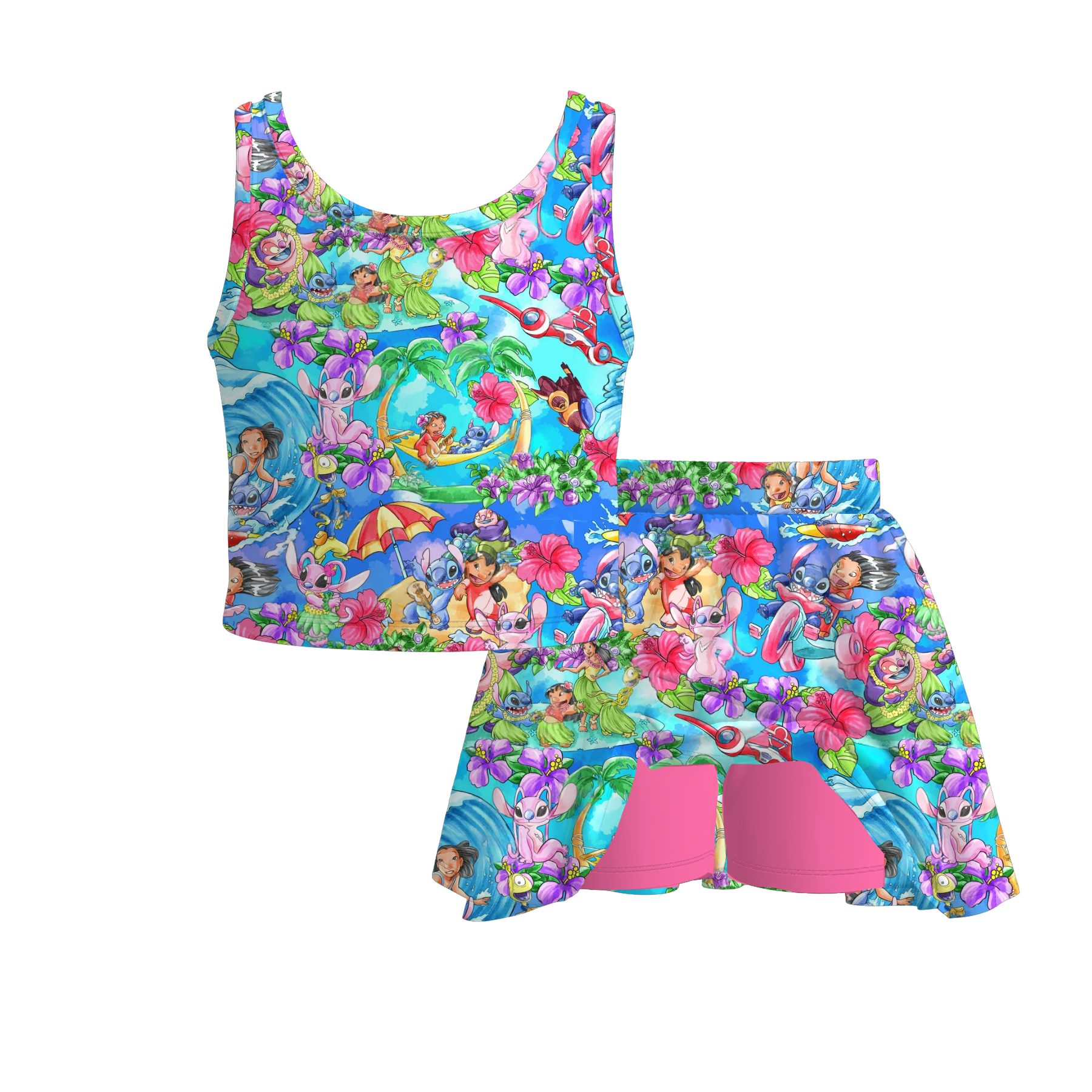 (Pre Order)Girls Spring and Summer Cartoon Print Skort Set