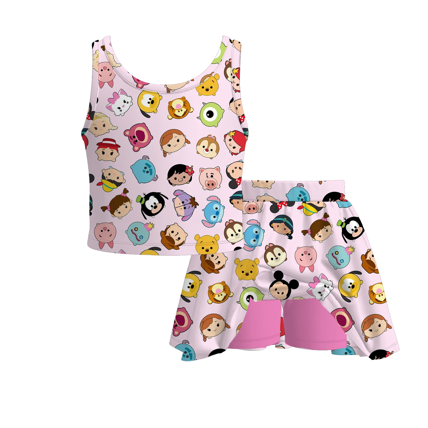 (Pre Order)Girls Spring and Summer Cartoon Print Skort Set