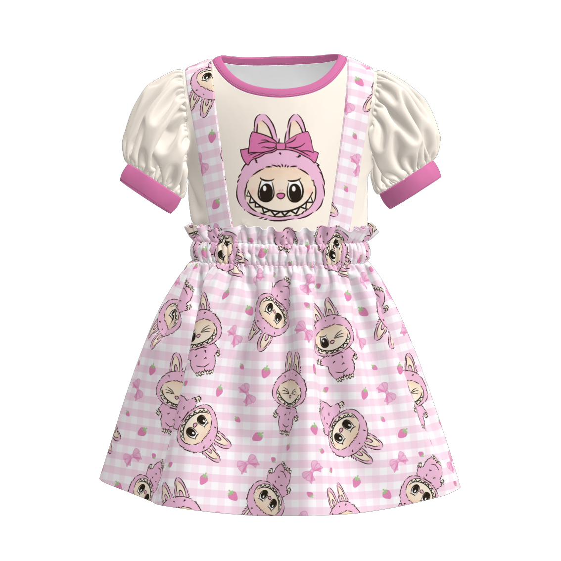 (Pre Order)Girls Spring and Summer Cartoon Print Strap Dress