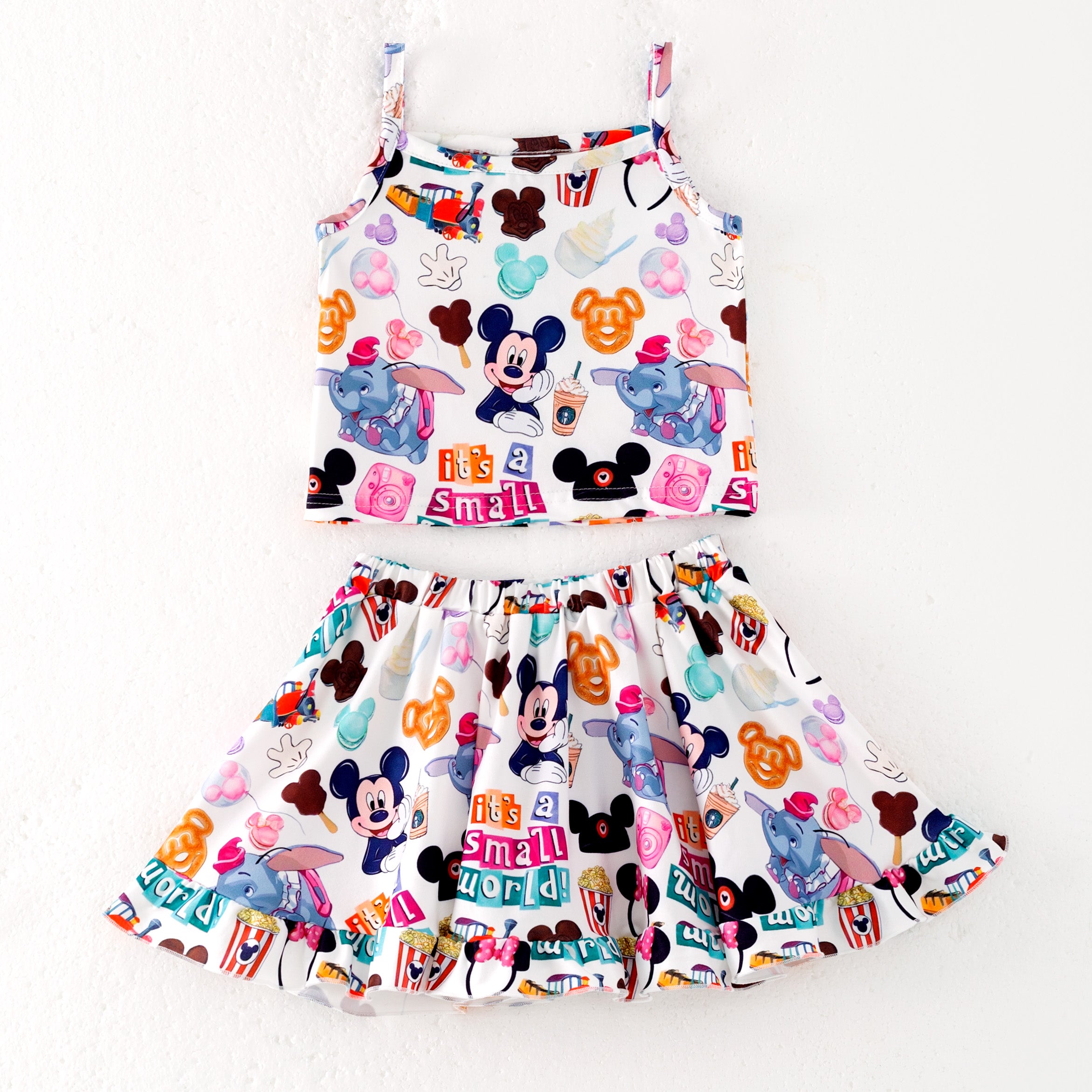 (Pre Order)Girls Spring and Summer Cartoon Print Skirt Set