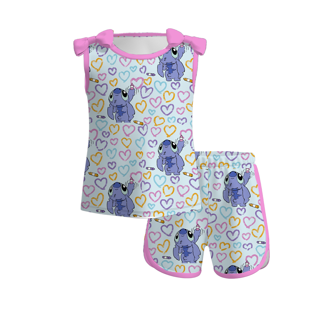 (Pre Order)Girls Spring and Summer Cartoon Print Shorts Set