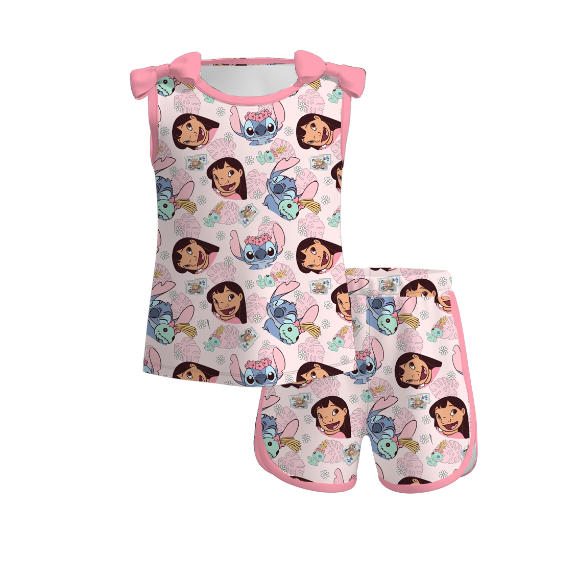 (Pre Order)Girls Spring and Summer Cartoon Print Shorts Set
