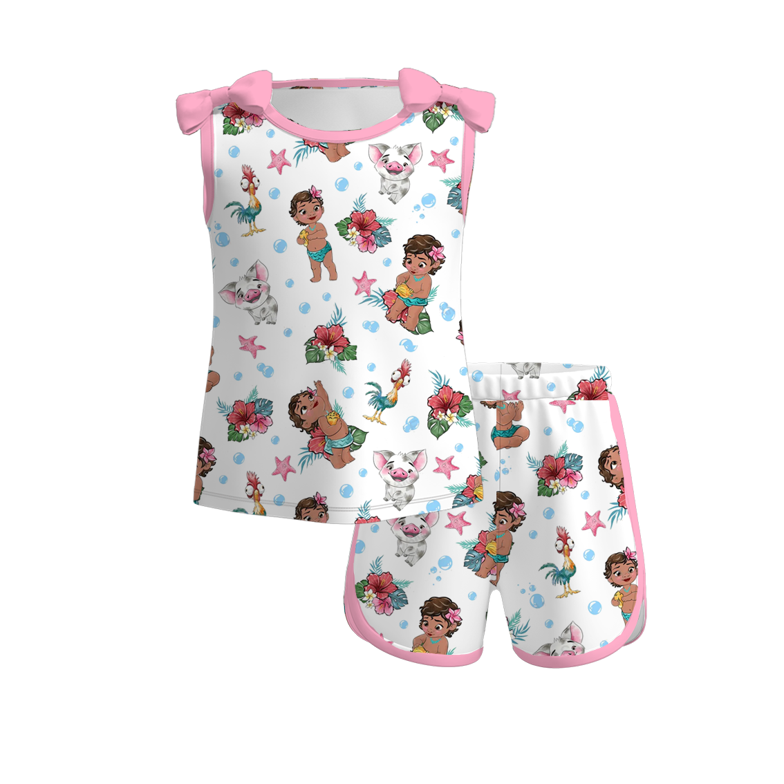 (Pre Order)Girls Spring and Summer Cartoon Print Shorts Set