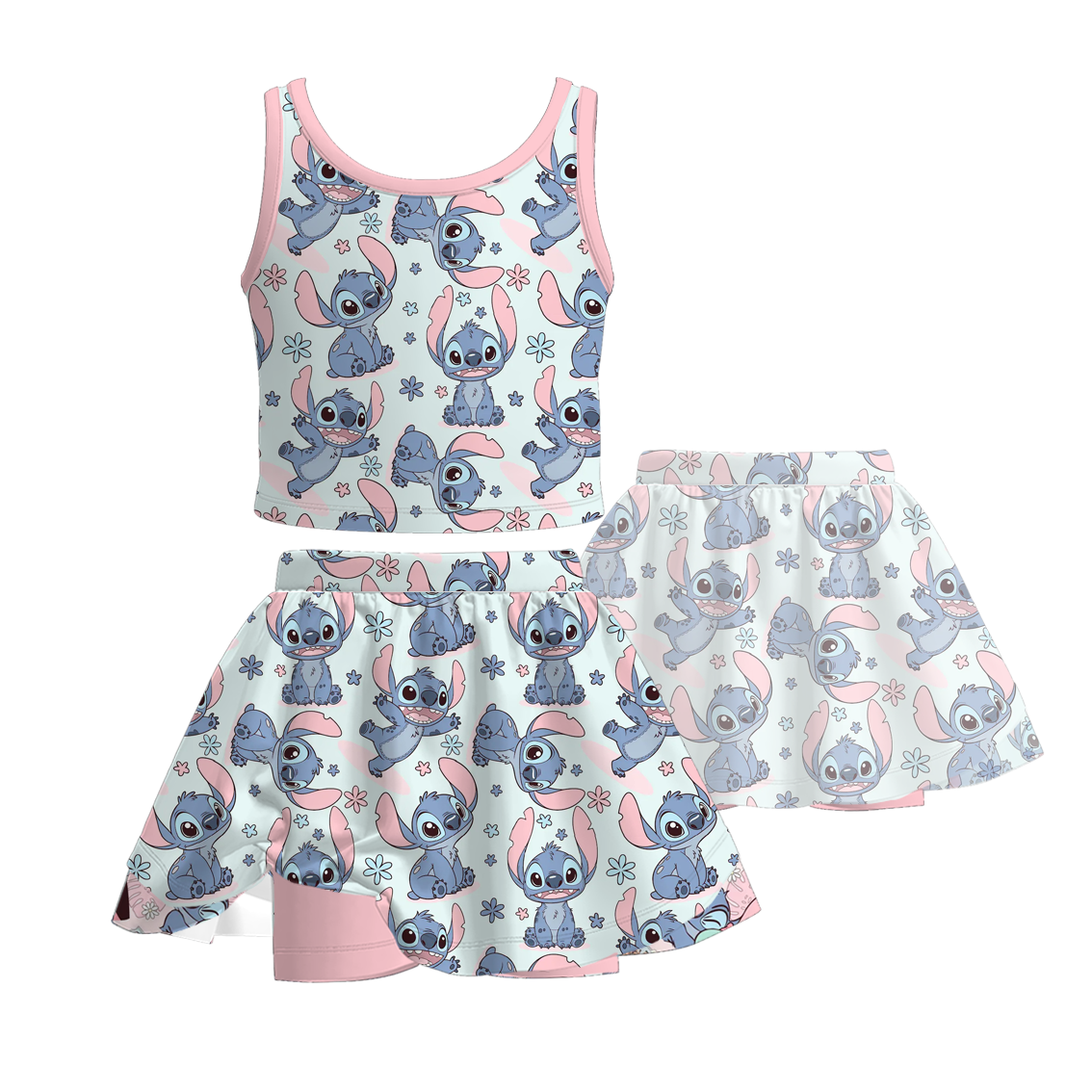 (Pre Order)Girls Spring and Summer Cartoon Print Skort Set