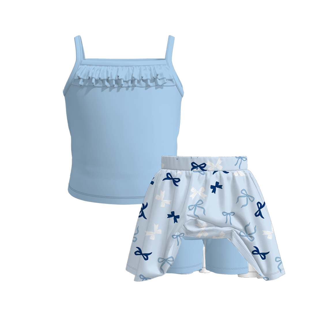 (Pre Order)Mommy and Me Summer Blue Bow Print MAXI Dress,Set&Romper