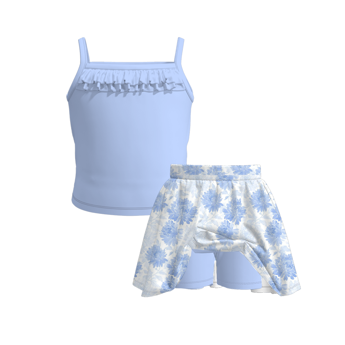 (Pre Order)Mommy and Me Summer Light Blue Floral Print MAXI Dress,Set&Romper