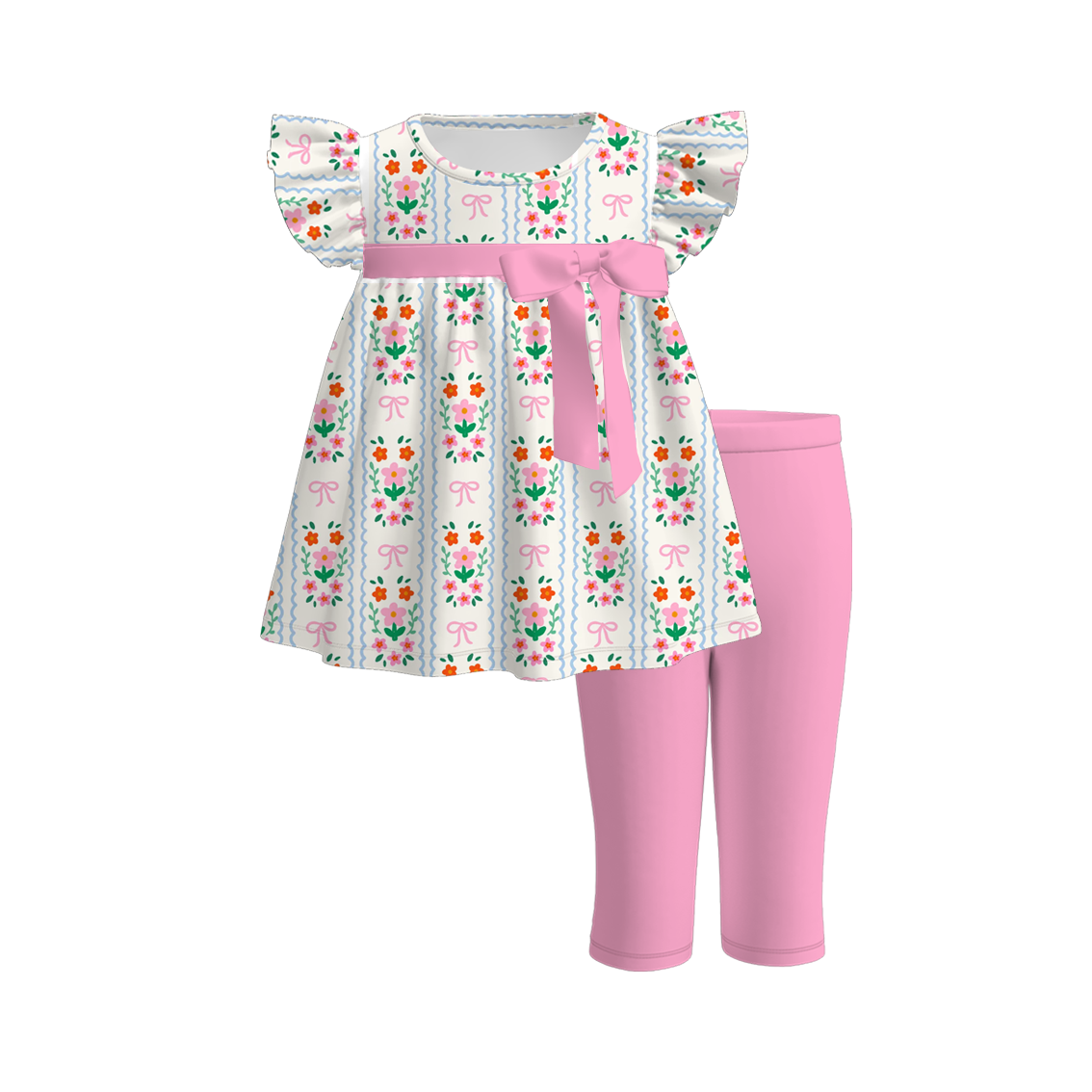 (Pre Order)Girls Spring and Summer Print Capris Set