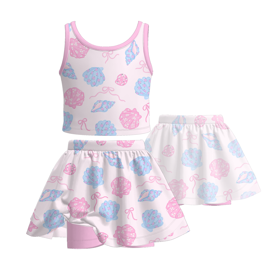 (Pre Order)Girls Spring and Summer Sea Side Print Dress&Set