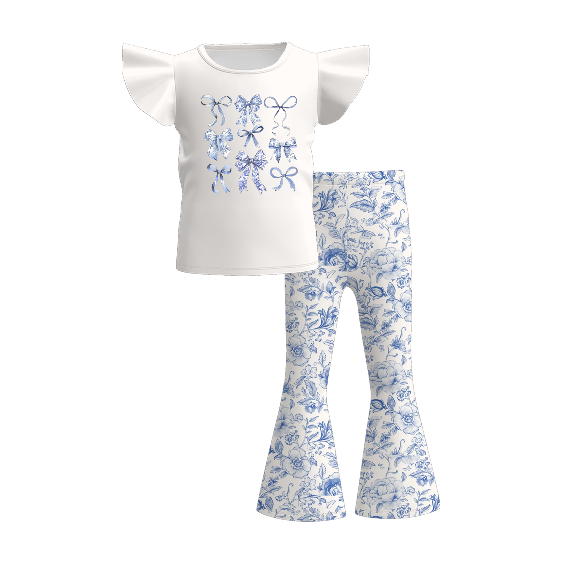 (Pre Order)Girls Spring and Summer Goose&Bow Print Outfit Set