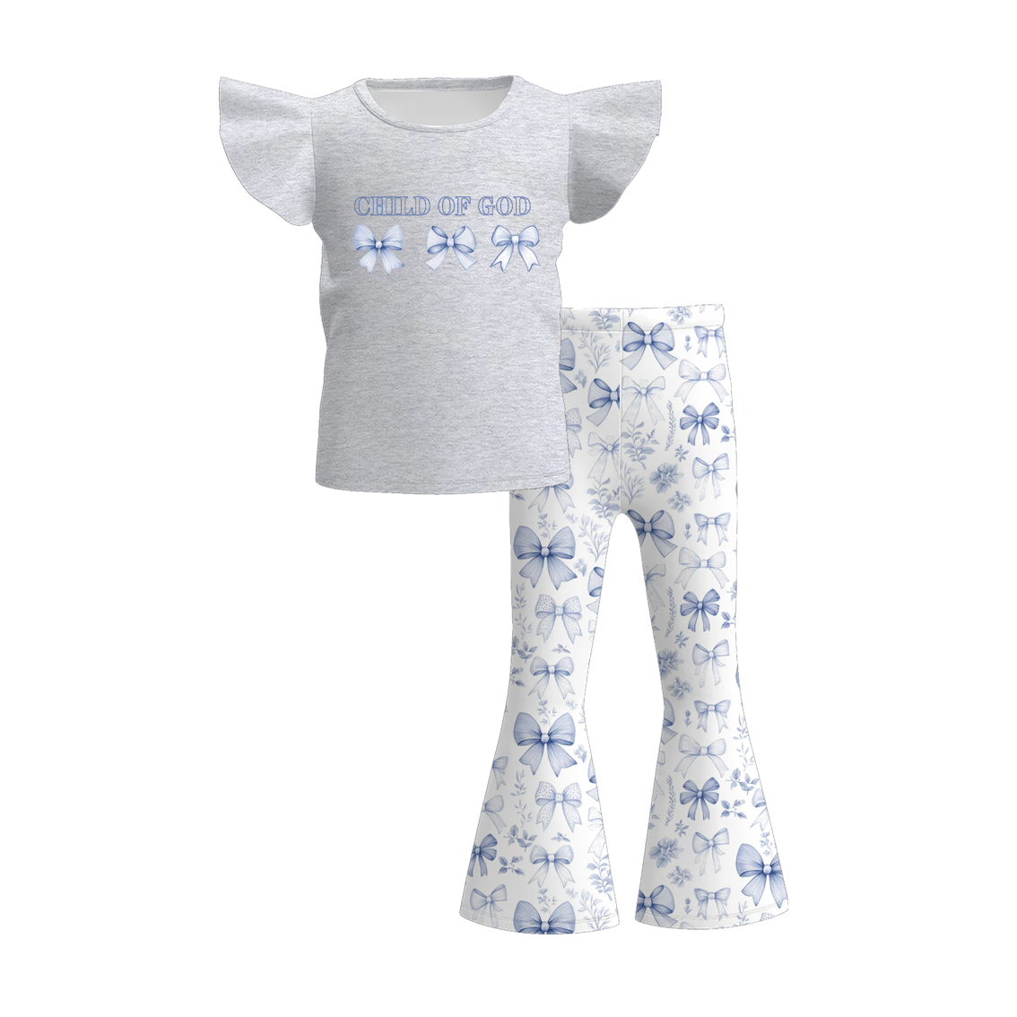 (Pre Order)Girls Spring and Summer Goose&Bow Print Outfit Set