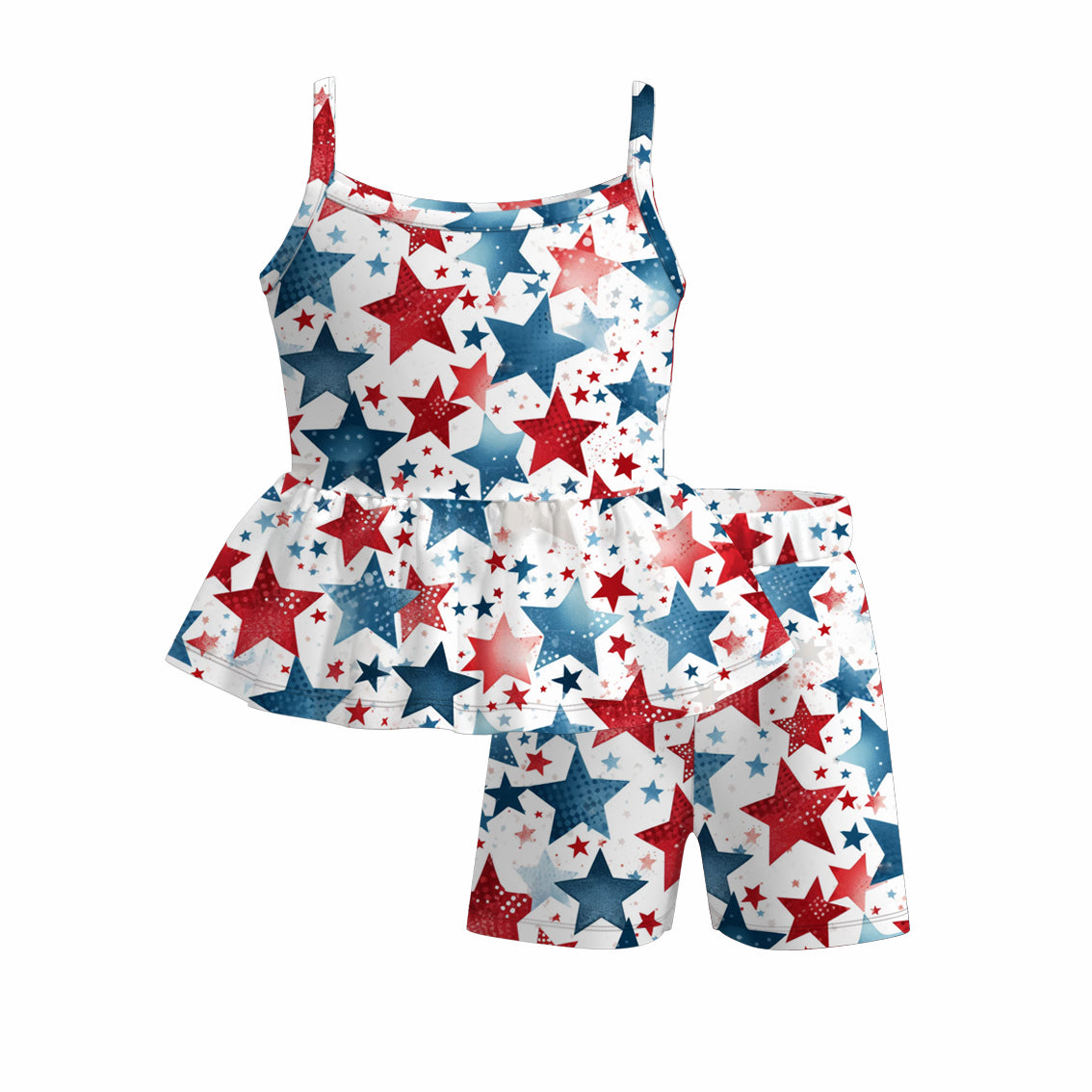 (Pre Order)Girls Patriotic Print Shorts Set