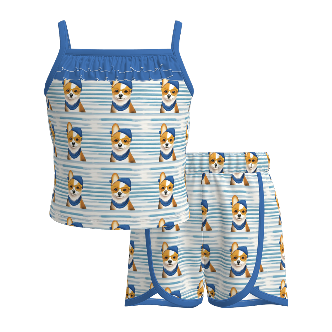 (Pre Order)Girls Spring and Summer Cartoon Print Shorts Set