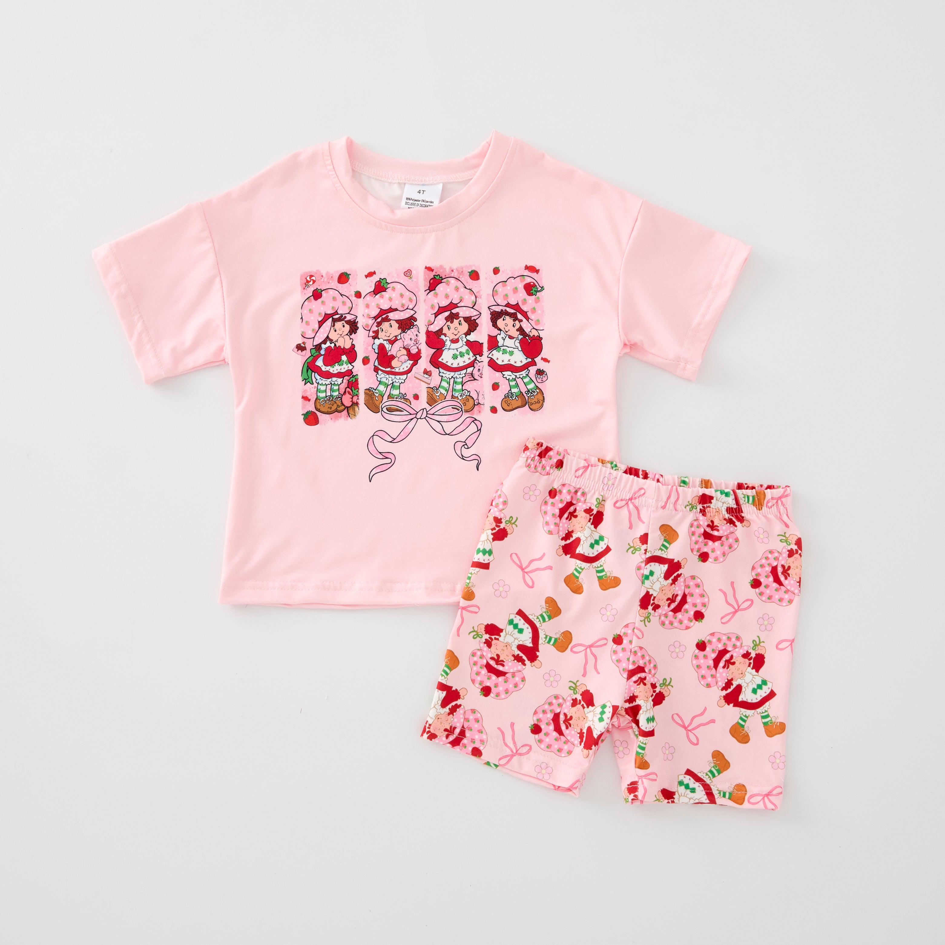 (Pre Order)Girls Spring and Summer Bow&Floral Print Skort Set