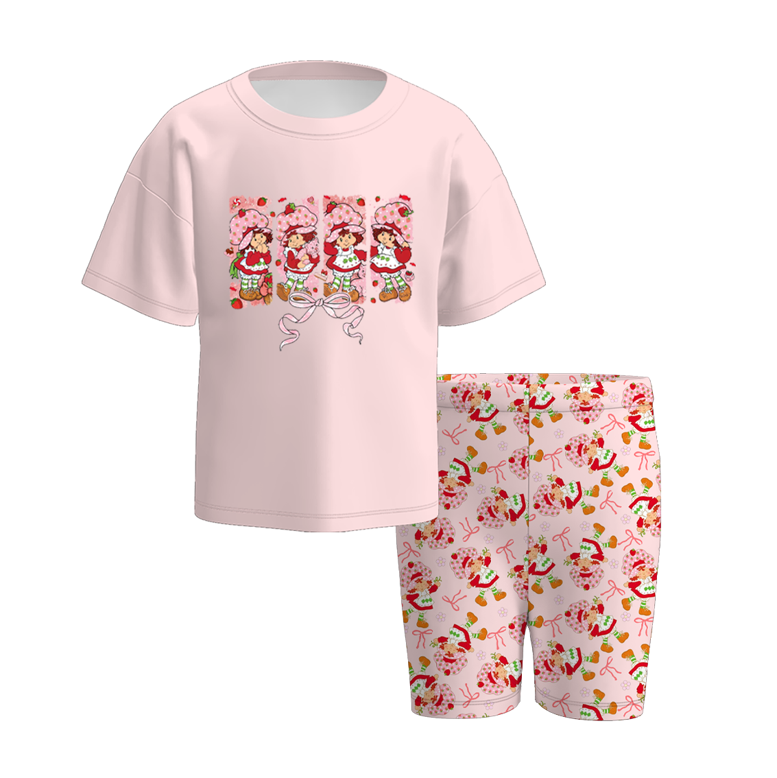 (Pre Order)Girls Spring and Summer Strawberry Print Cycling Trouser Set