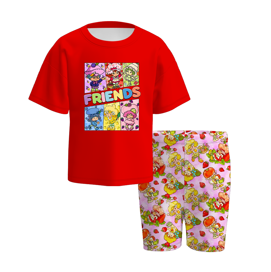 (Pre Order)Girls Spring and Summer Strawberry Print Cycling Trouser Set