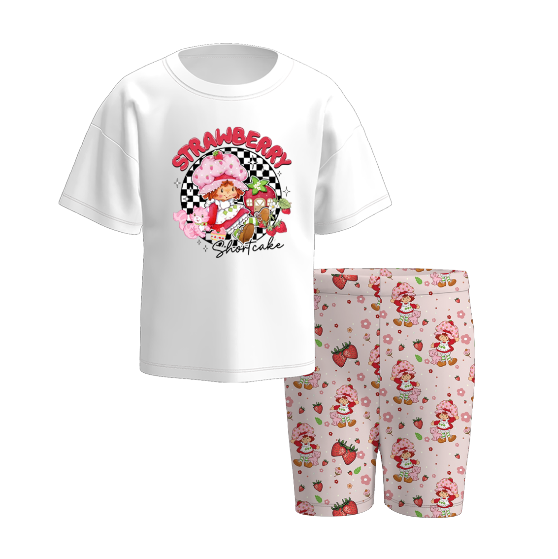 (Pre Order)Girls Spring and Summer Strawberry Print Cycling Trouser Set